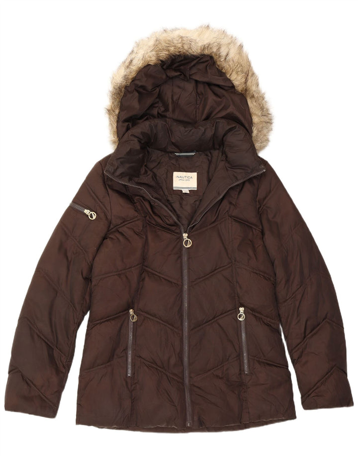 Nautica Wattierte Damenjacke mit Kapuze, UK 14, Mittelbraun, Polyester