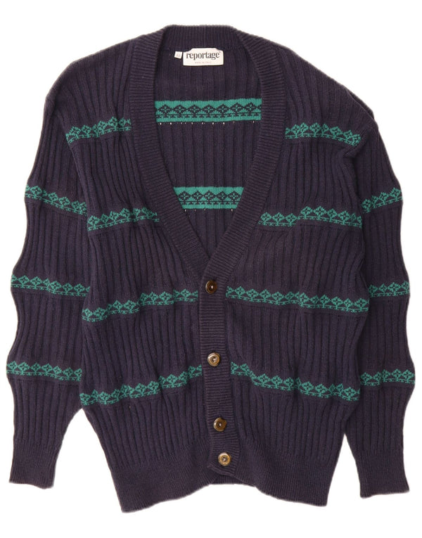 Reportage Herren-Strickjacke IT 48 Mittelmarineblaue Fair-Isle-Baumwolle