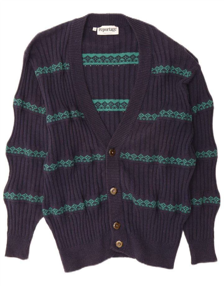 Reportage Herren-Strickjacke IT 48 Mittelmarineblaue Fair-Isle-Baumwolle