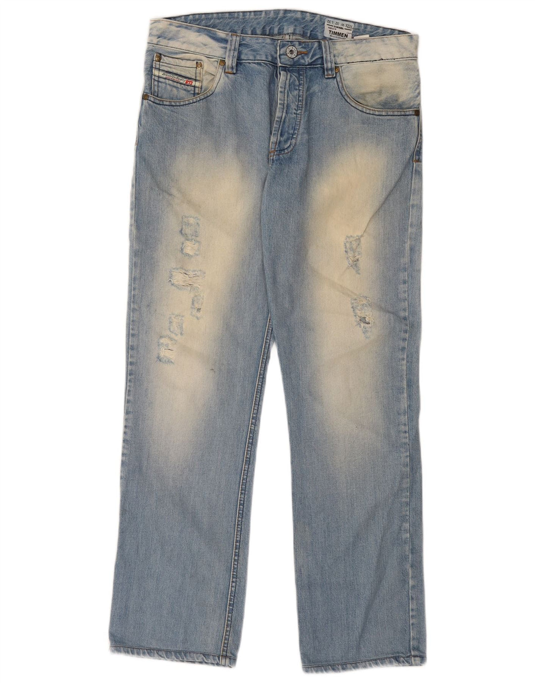 Diesel Herren Timmen Distressed Regular Straight Jeans W32 L32 Blaue Baumwolle