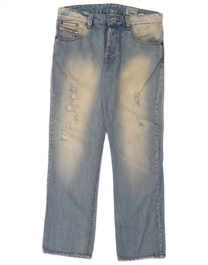 Diesel Herren Timmen Distressed Regular Straight Jeans W32 L32 Blaue Baumwolle