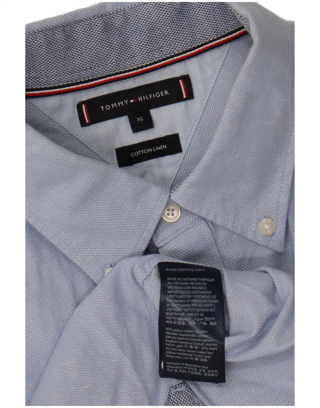 TOMMY HILFIGER Herren Kurzarmhemd XL Blau Baumwolle
