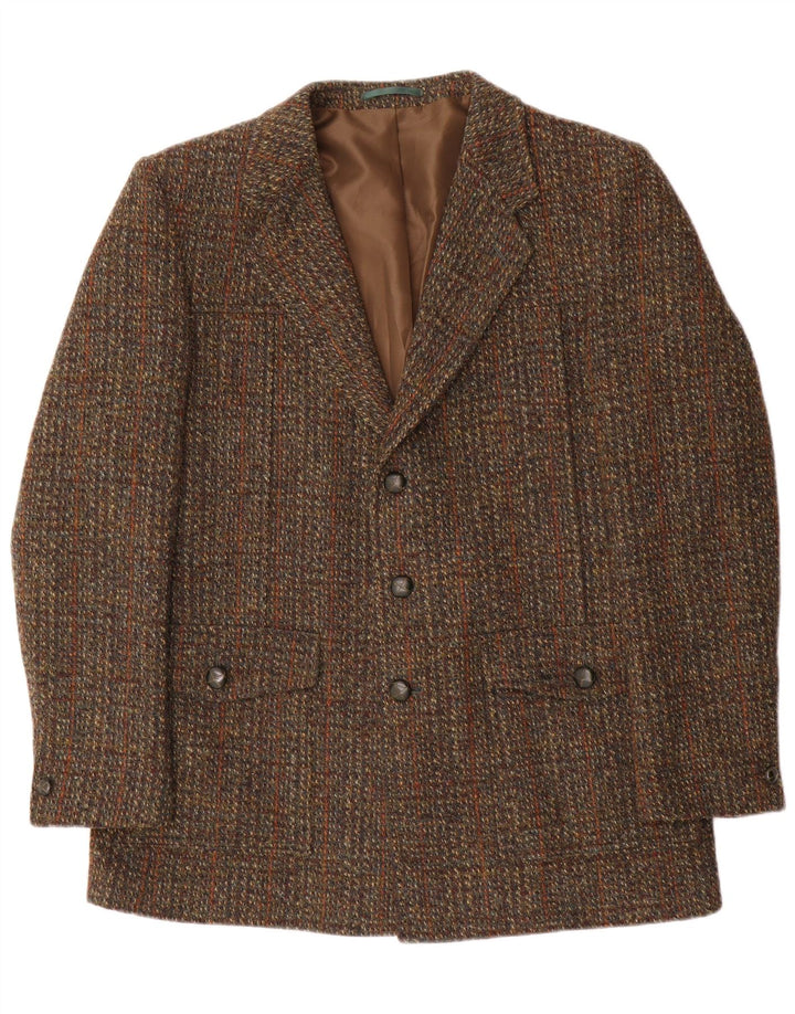 Harris Tweed Herren-Blazer mit 3 Knöpfen, IT 41, große braun karierte Wolle