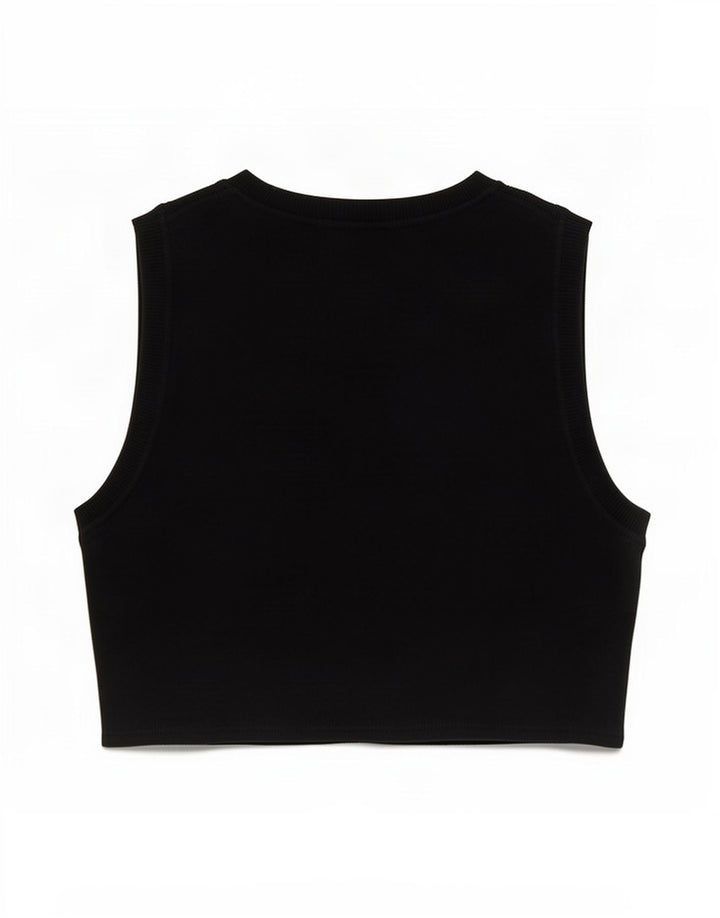 Zara Damen Crop Vest Top UK 12 Mittelschwarze Viskose