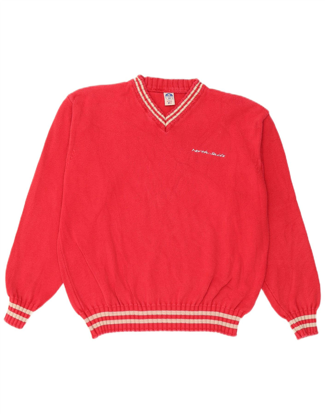 NORTH SAILS Damen-Pullover, übergroß, V-Ausschnitt, UK-Gr. 10, Größe S, Rot, Baumwolle