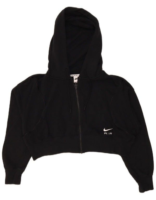 Nike Womens Crop Oversized Zip Hoodie Pullover UK 10 Small Schwarz Baumwolle
