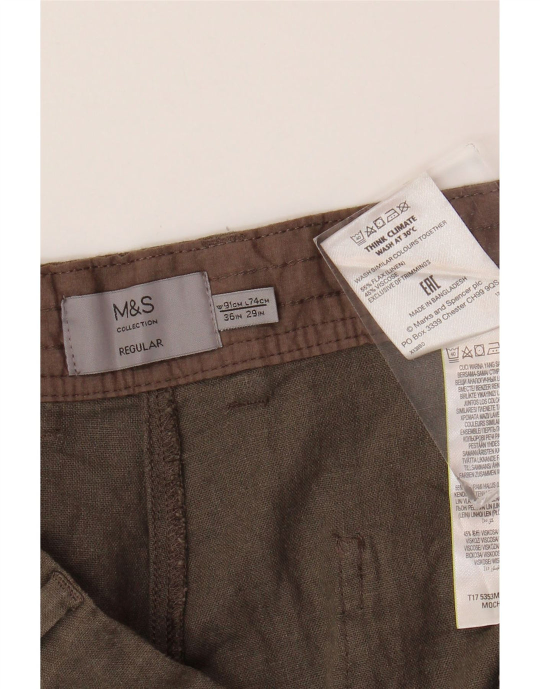MARKS & SPENCER Herren-Chinohose mit normaler Passform, W36 L29, braunes Leinen