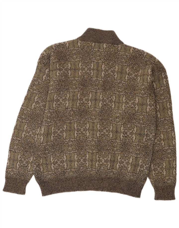 Vintage Herren Cardigan Pullover Medium Khaki Fair Isle