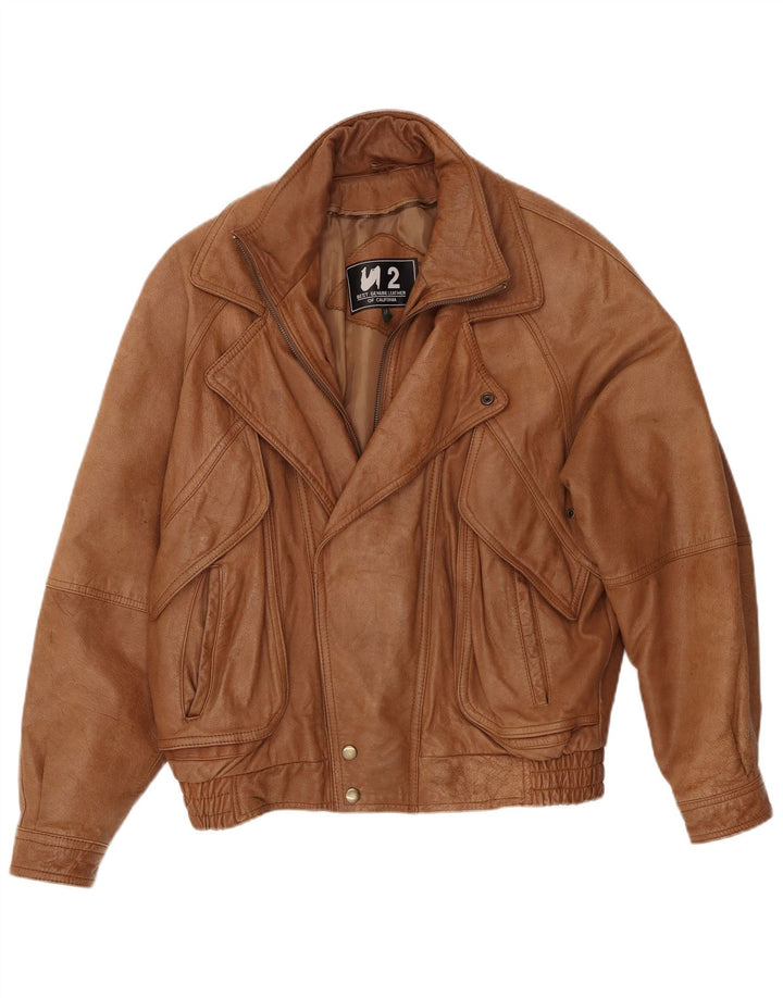 Vintage Herren Bomber Lederjacke UK 38 Mittelbraunes Leder
