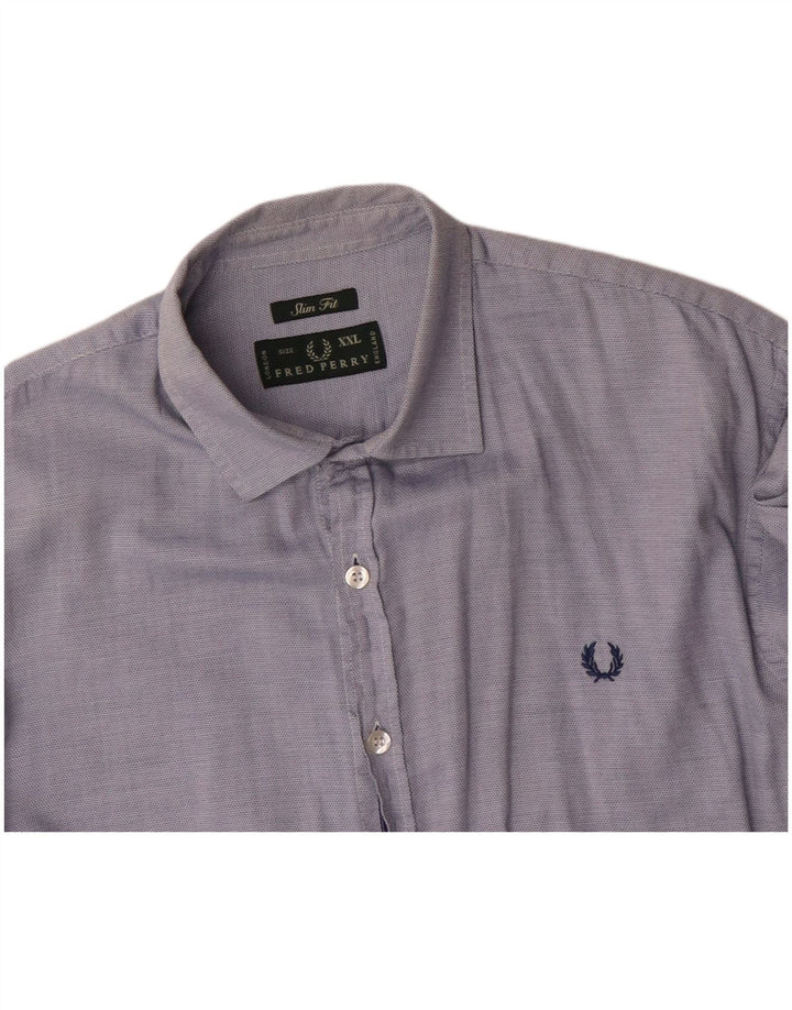 FRED PERRY Herren Slim Fit Hemd 2XL Blaue Baumwolle