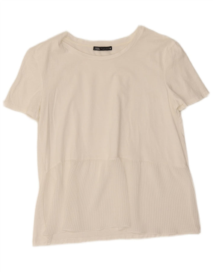 Zara Damen T-Shirt Top UK 10 Small Weiß