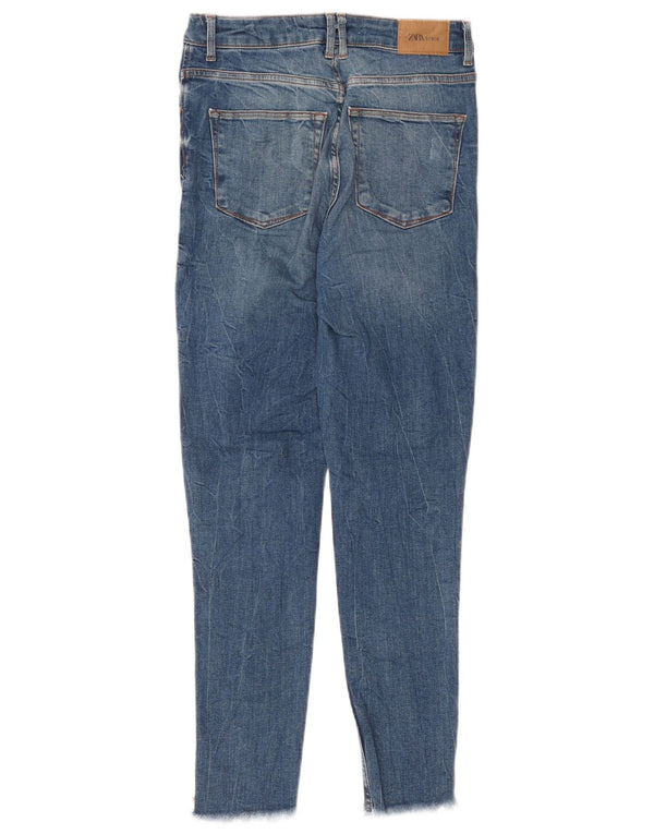 Zara Damen High Waist Distressed Skinny Jeans EU 40 Medium W30 L27 Blau