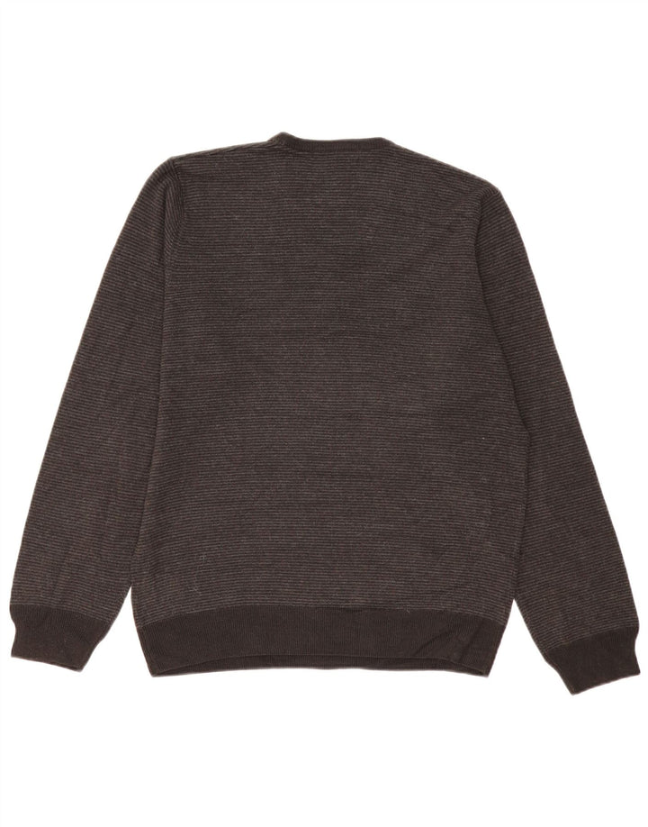 Marks & Spencer Herren-Pullover mit V-Ausschnitt, mittelgrau, gestreift, Acryl
