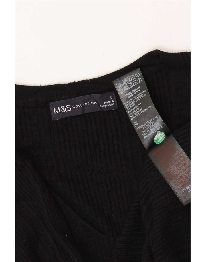Marks & Spencer Damen Top Langarm UK 10 Small Schwarz gestreifte Viskose