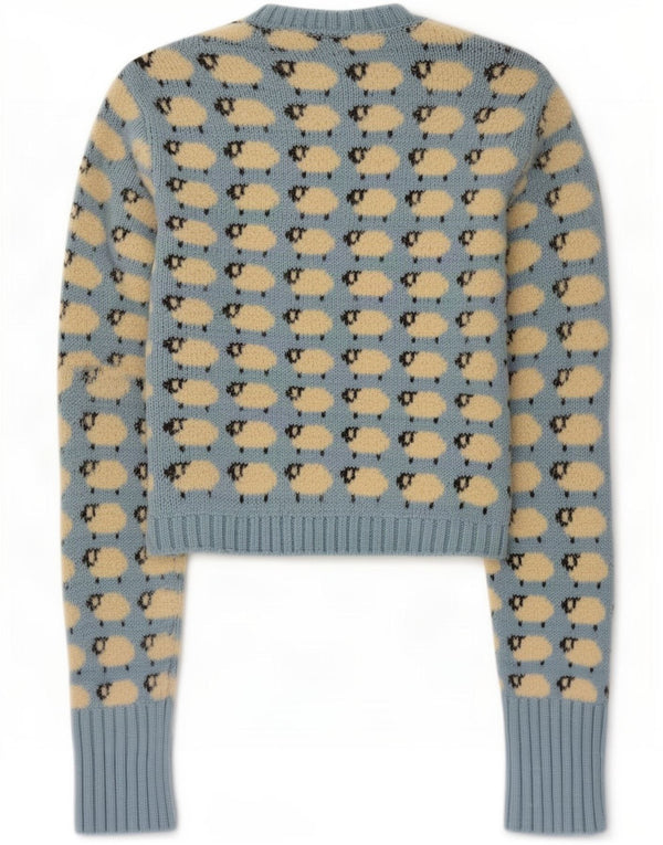 Zara Damen Crop Pullover mit Rundhalsausschnitt, UK 12, mittelblau, mit Tiermuster