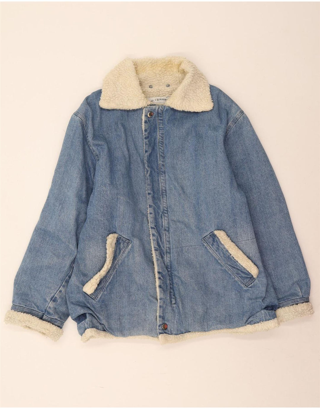 Vintage Herren Denim Sherpa Jacke UK 38 Mittelblau