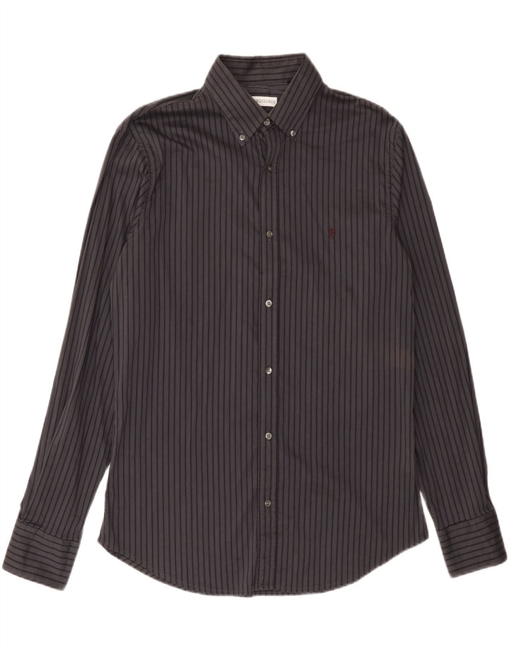 TRUSSARDI Mens Shirt Size 41 Large Grey Pinstripe Cotton