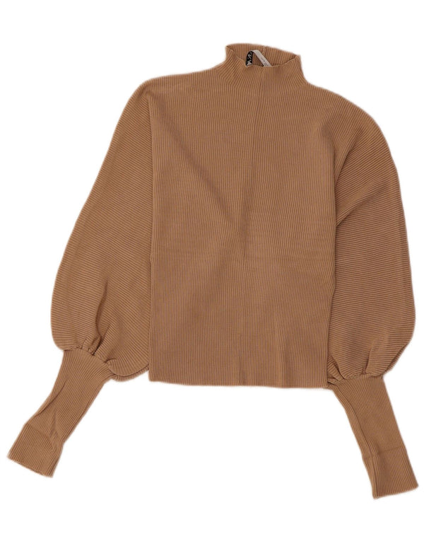 Zara Damen Crop Rollkragenpullover Pullover UK 12 Mittelbraune Viskose