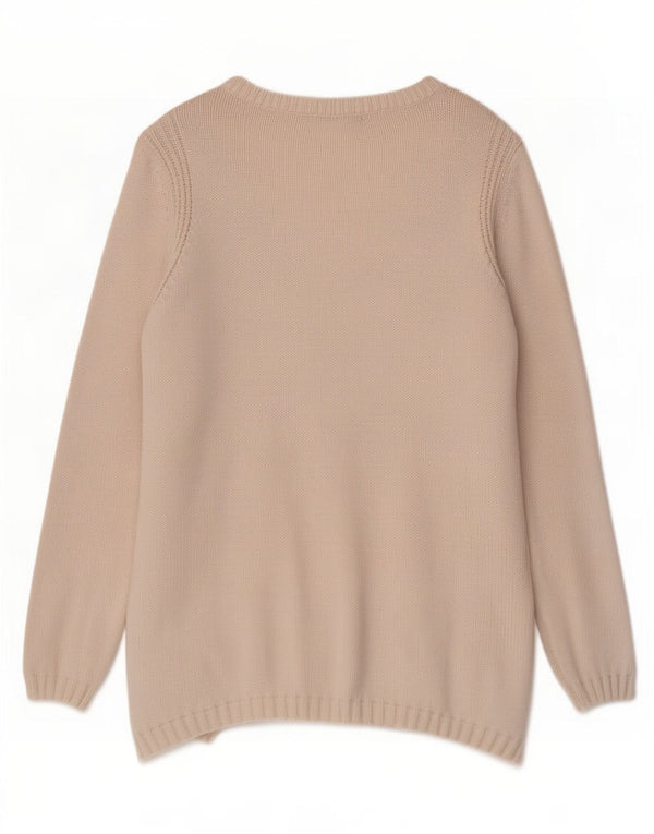 Marks & Spencer Damen-Pullover mit V-Ausschnitt, Gr. 16, Größe L, Beige, Baumwolle