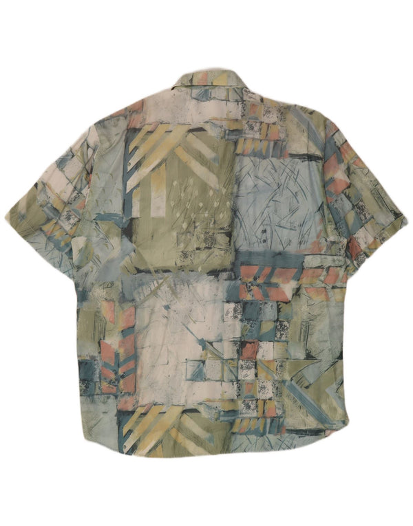 Vintage Herren Kurzarmhemd Größe 41/42 Große grüne geometrische Viskose