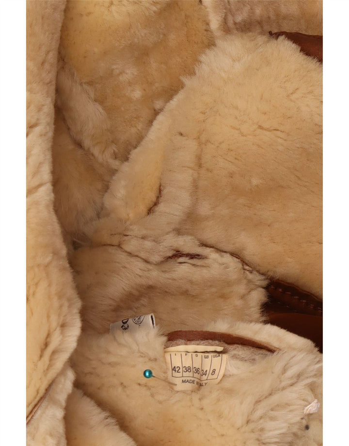 Vintage Damen Übergroße Lammfelljacke US 8 Mittelbraunes Leder