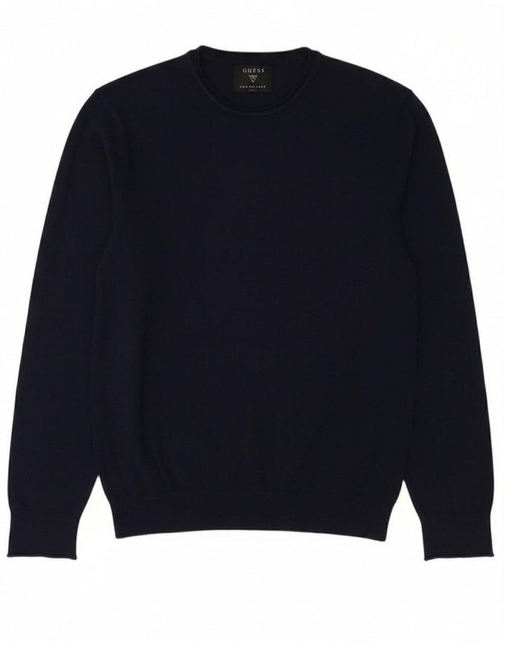 GUESS Mens Crew Neck Jumper Sweater XL Navy Blue