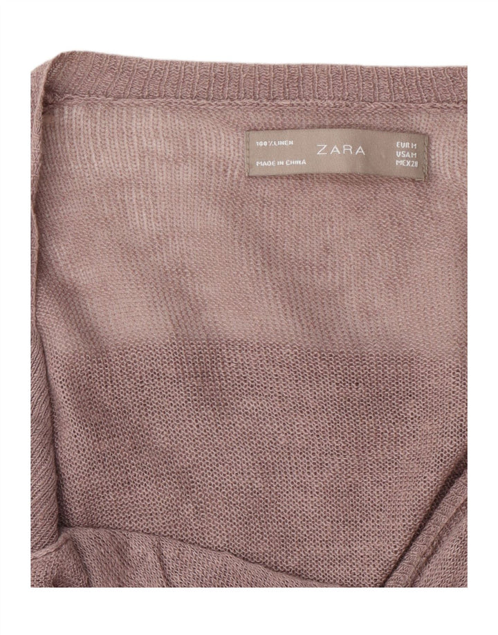 Zara Damen Crop Cardigan Pullover UK 12 Mittelbraunes Leinen