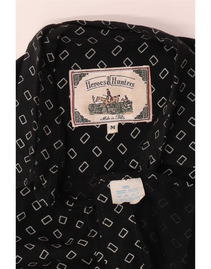 Vintage Herrenhemd Medium Schwarz Geometrisch Viskose