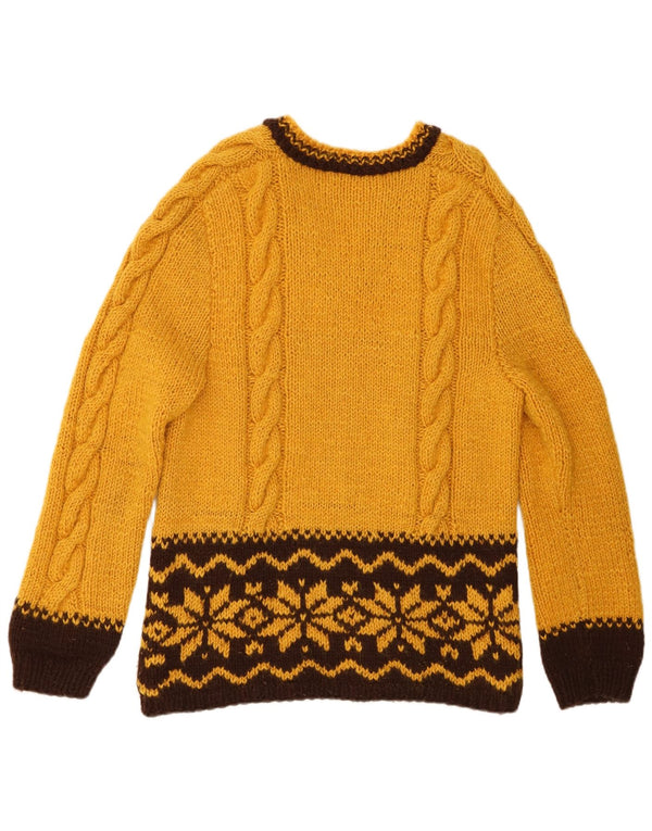 Vintage Damen V-Ausschnitt Pullover Pullover UK 14 Mittelgelb Fair Isle