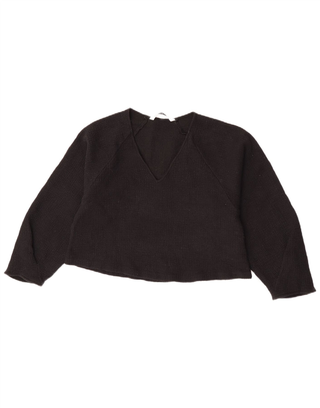 Zara Damen Crop 3/4-Ärmel-Blusenoberteil UK 12 Mittelschwarze Wolle