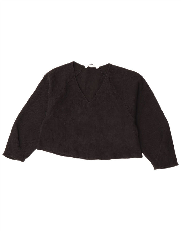 Zara Damen Crop 3/4-Ärmel-Blusenoberteil UK 12 Mittelschwarze Wolle