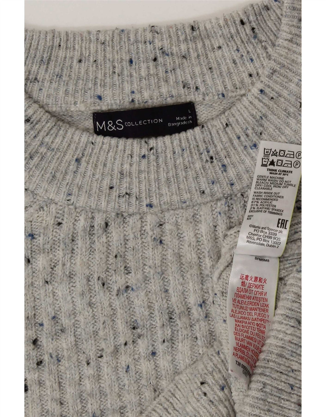 Marks & Spencer Damen-Pullover mit Rundhalsausschnitt, Gr. 40, Größe L, Grau meliert