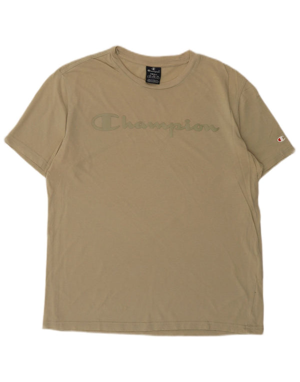 Champion Mens Graphic T-Shirt Top Small Beige Cotton