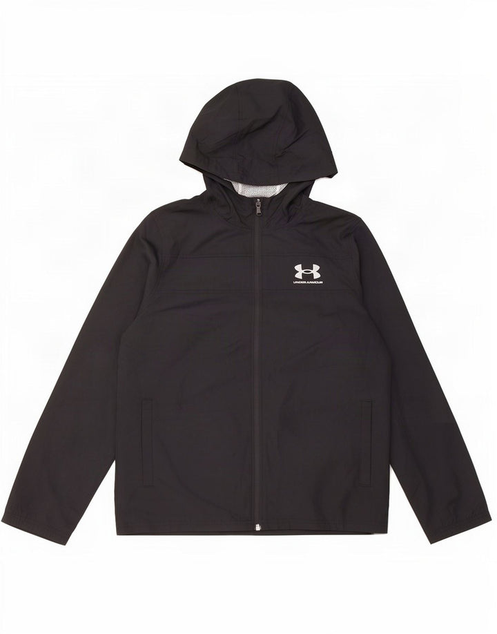 Under Armour Jungen-Regenjacke mit Kapuze, 11–12 Jahre, groß, schwarzes Polyester