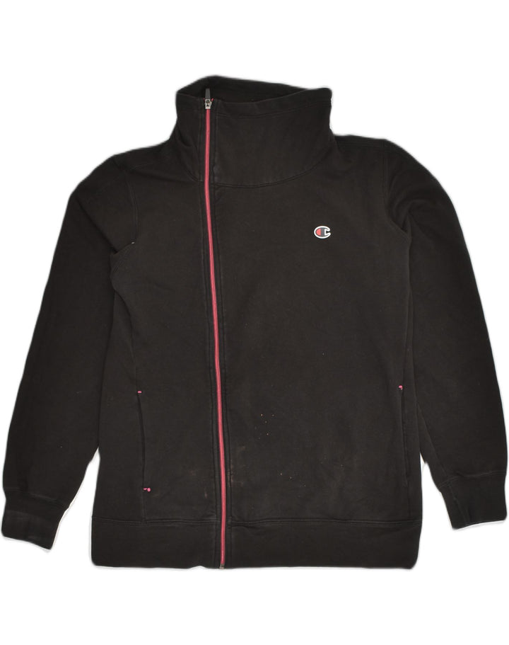CHAMPION Womens Tracksuit Top Jacket UK 16 Large Black Cotton | Vintage Champion | Thrift | Second-Hand Champion | Used Clothing | Messina Hembry 
