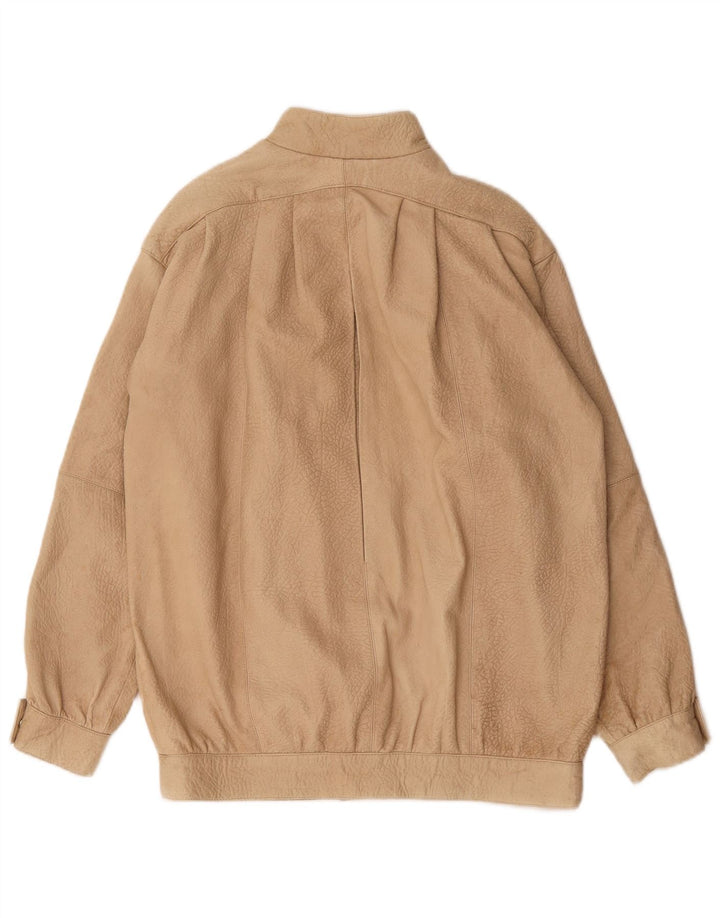 Vintage Damen Übergroße Lederjacke EU 36 Kleiner beigefarbener Tierdruck
