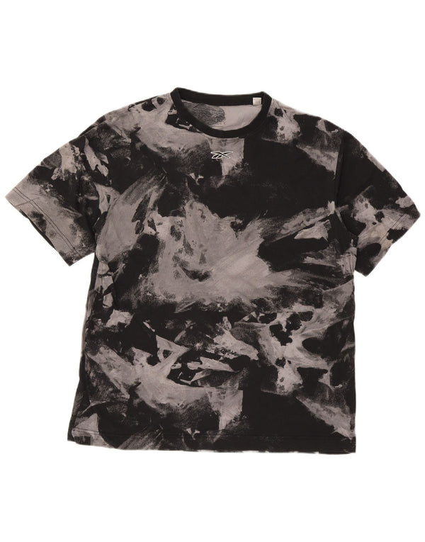 Reebok Herren T-Shirt mit abstraktem Muster, groß, aus schwarzer Baumwolle