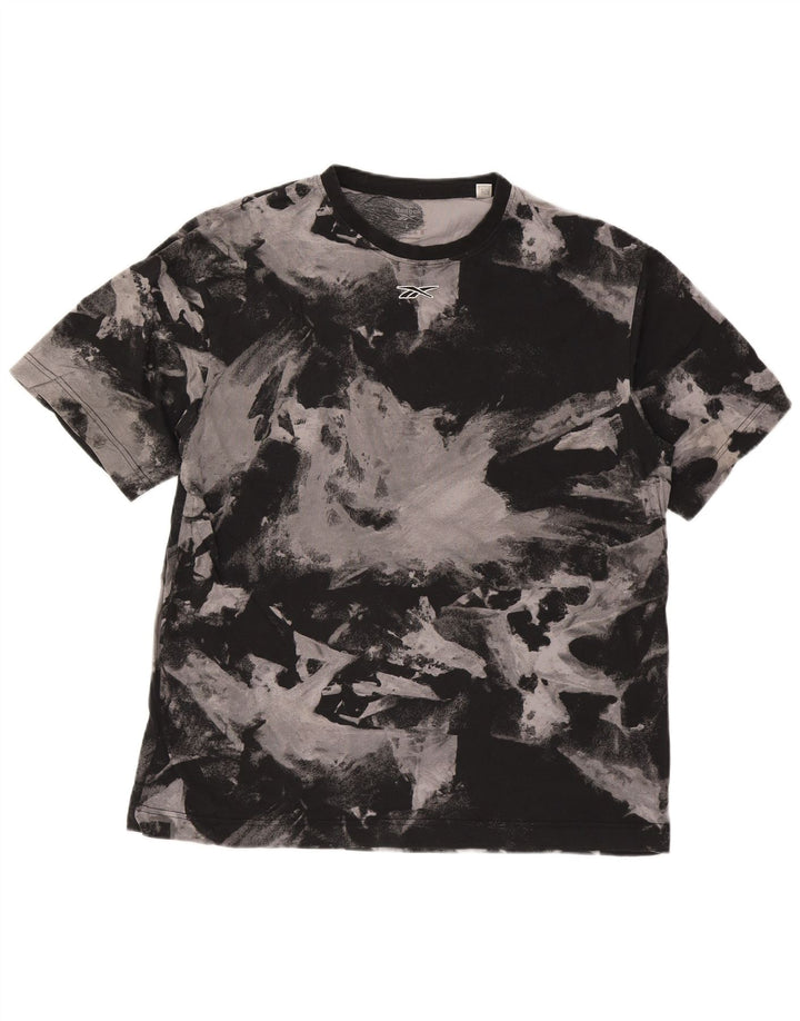 Reebok Herren T-Shirt mit abstraktem Muster, groß, aus schwarzer Baumwolle