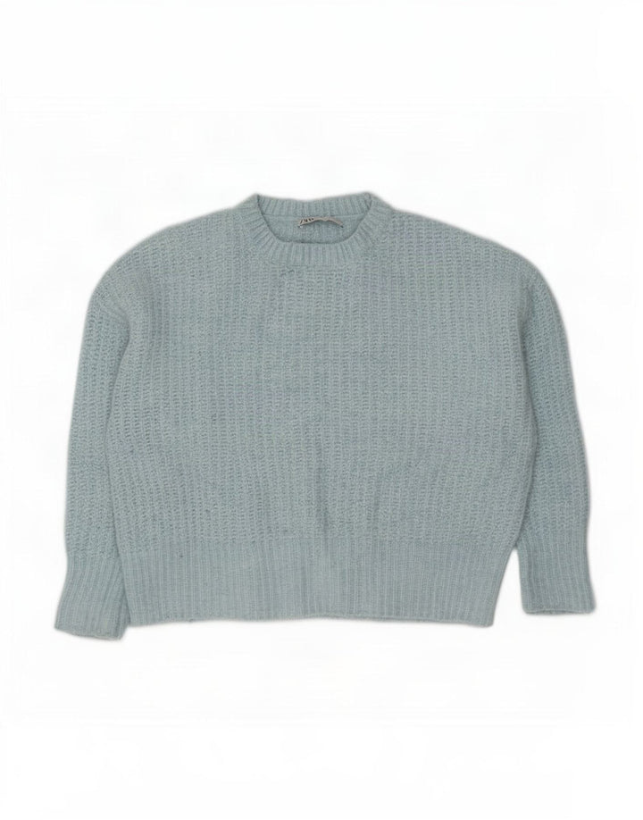Zara Damen-Pullover, übergroß, Rundhalsausschnitt, UK 14, Mittelblau, Polyester