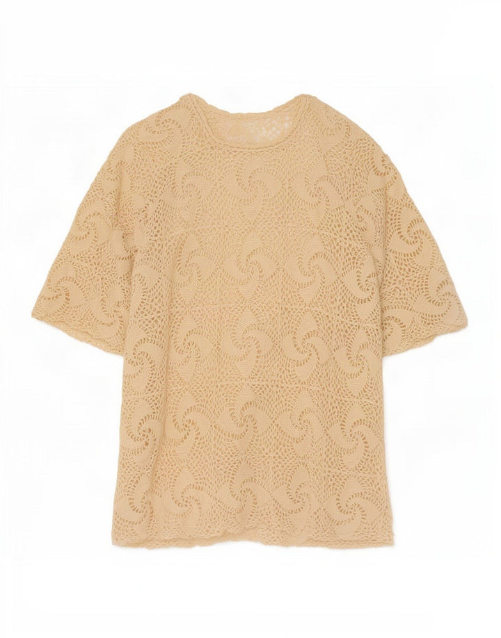 Vintage Damen Häkelbluse Top UK 16 Large Beige