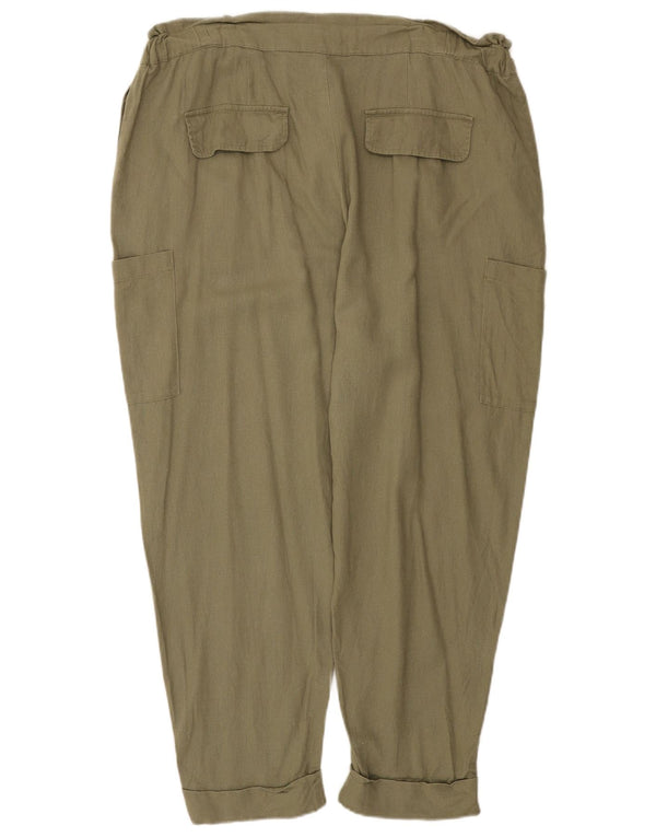 Zara Damen Pegged Cargo Hose EU 44 XL W34 L26 Khaki Leinen