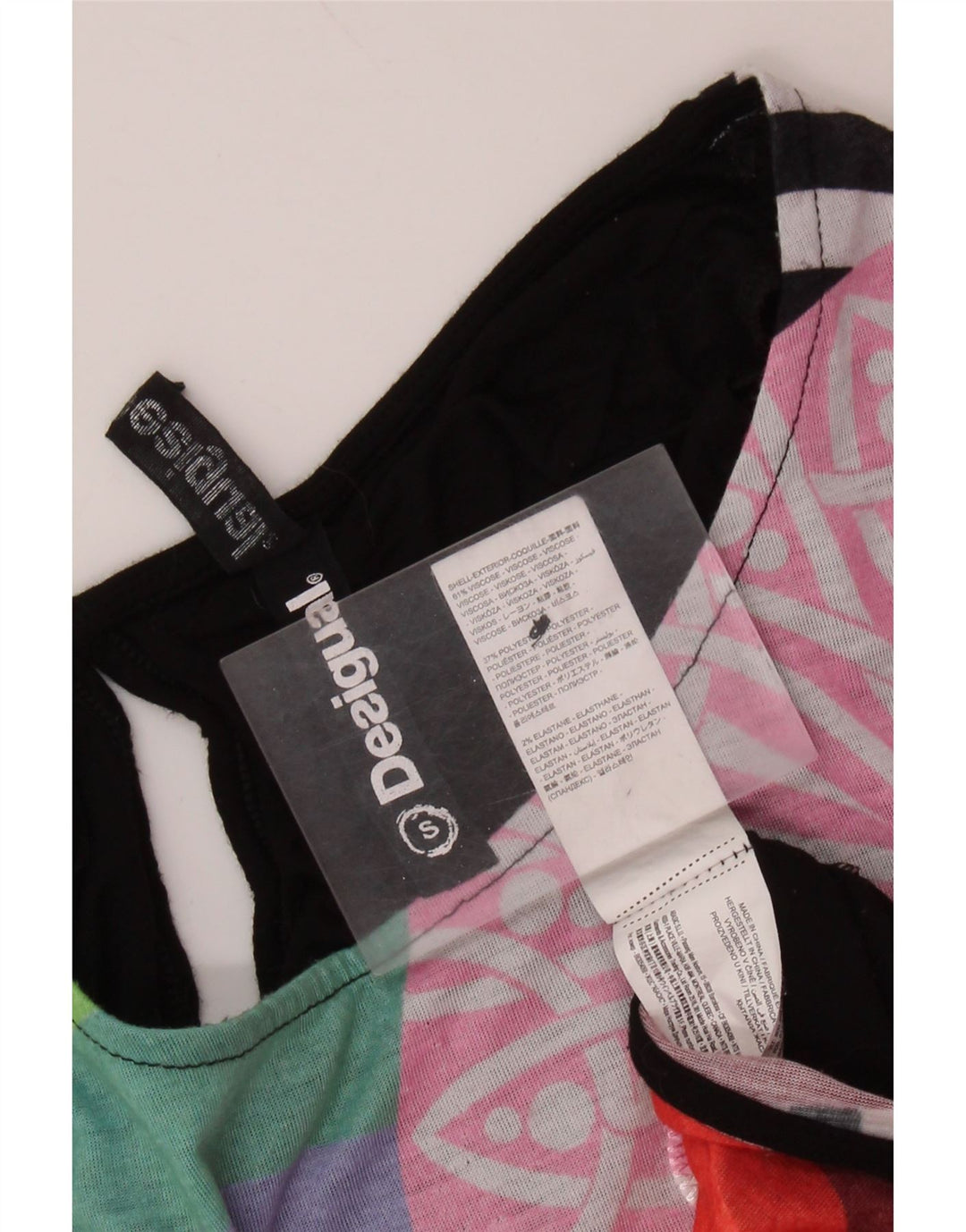 Desigual Damen Übergroßes Grafik-T-Shirt-Oberteil UK 10 Small Schwarze Viskose