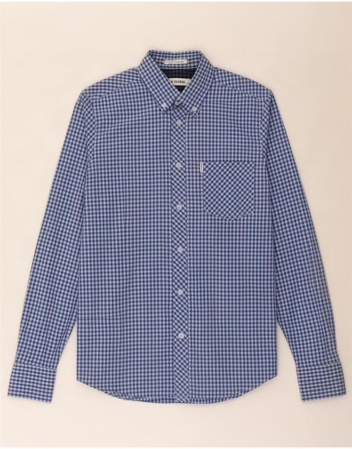 Ben Sherman Herrenhemd, kleine blaue Gingham-Baumwolle