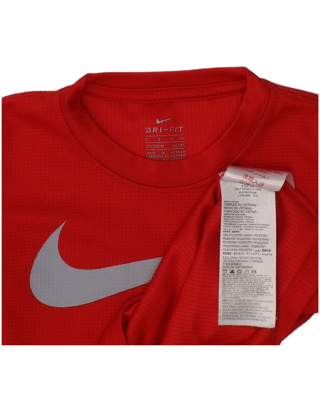 Nike Jungen Grafik-Oberteil, langärmlig, 4–5 Jahre, rotes Polyester