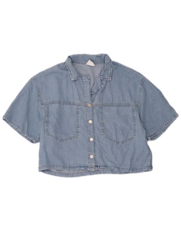 Zara Crop Short Sleeve Denim Shirt für Mädchen, 13–14 Jahre, blaues Lyocell