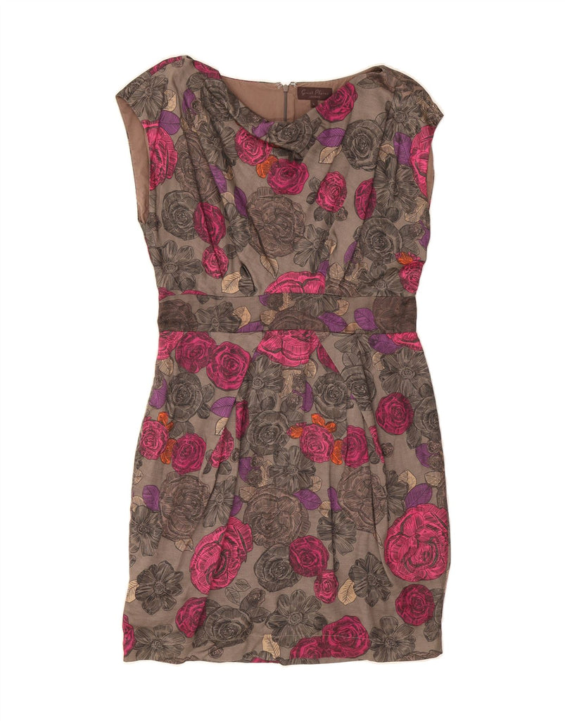 GREAT PLAINS Womens Sleeveless Sheath Dress UK 14 Large Grey Floral Cotton Vintage Great Plains and Second-Hand Great Plains from Messina Hembry 