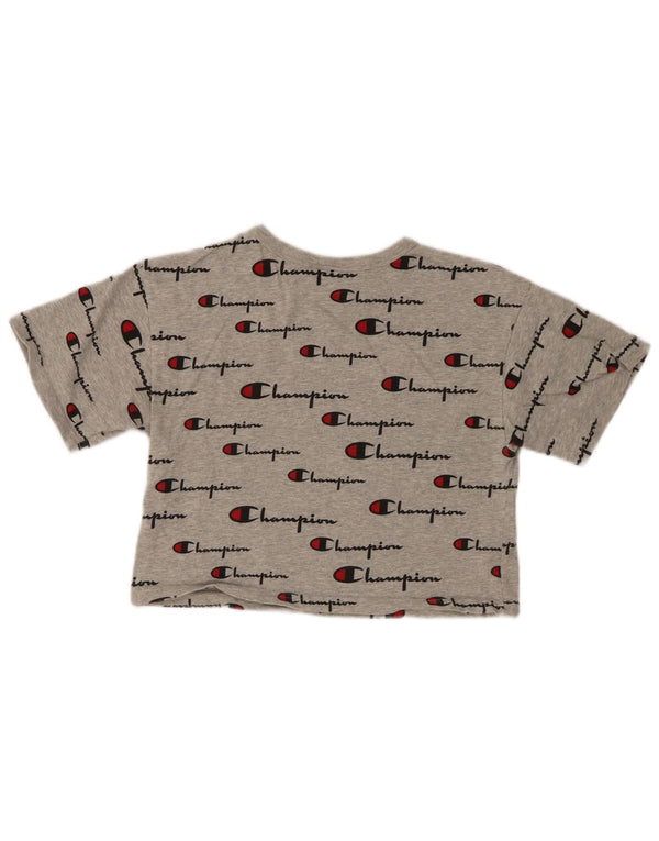 Champion Damen Crop Graphic T-Shirt Top UK 6 XS Grau meliert