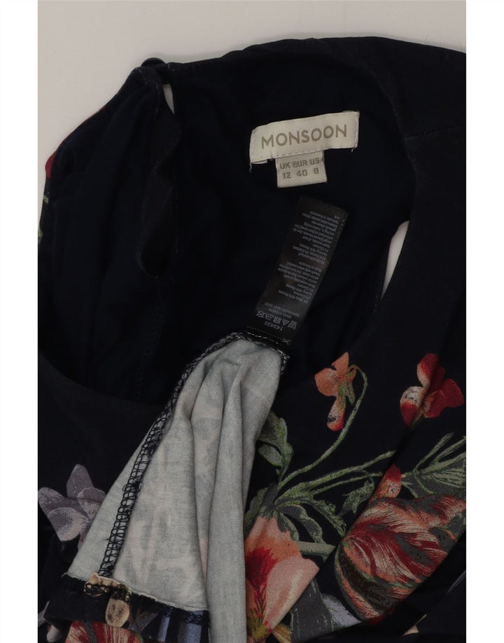 Schulterfreies Maxikleid für Damen von Monsoon, Größe M, Marineblau, geblümt, UK 12