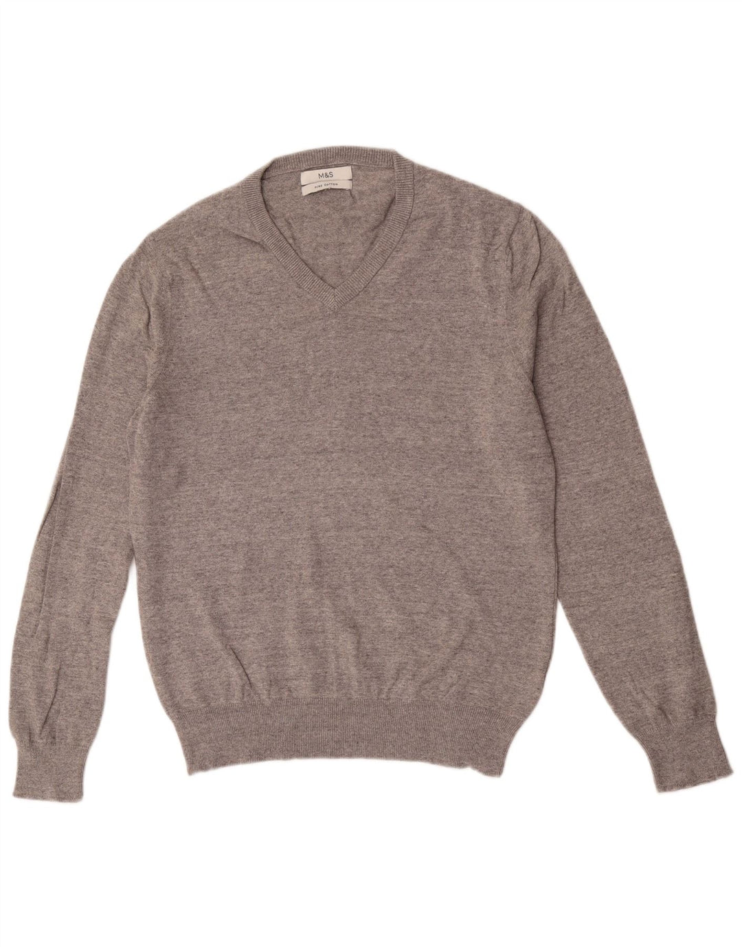 Marks & Spencer Herren-Pullover mit V-Ausschnitt, groß, aus grauer Baumwolle