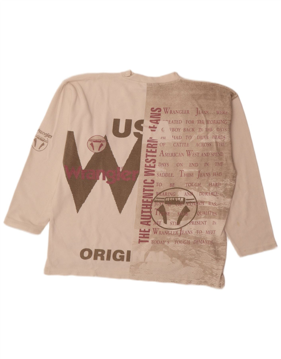 Wrangler Herren Grafik-Oberteil, langärmelig, Größe L, Weiß